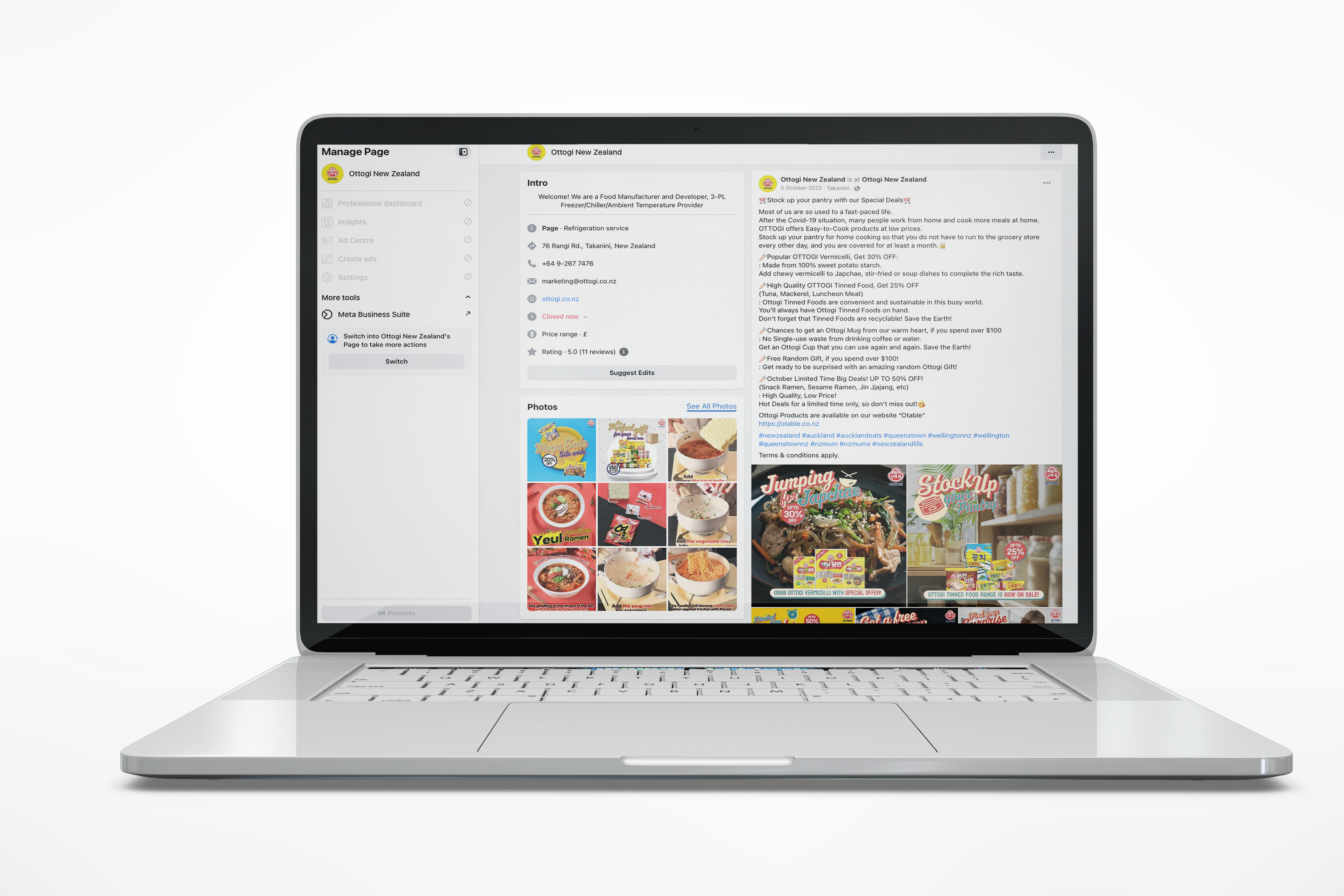 Mockup of Ottogi's Facebook page