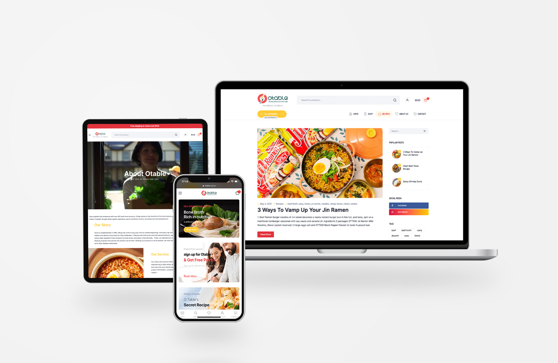 Mockup of Otable's website