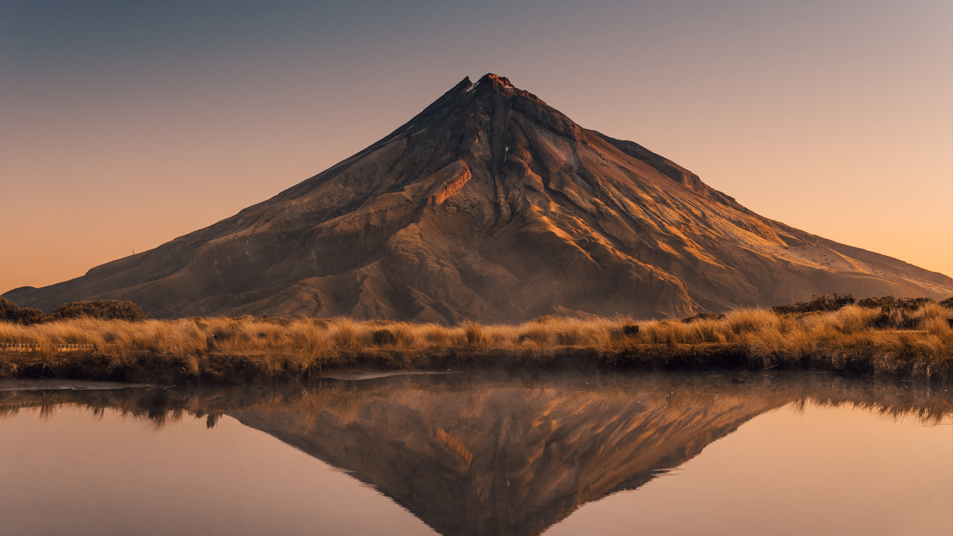 A mountain reflected in a lake.