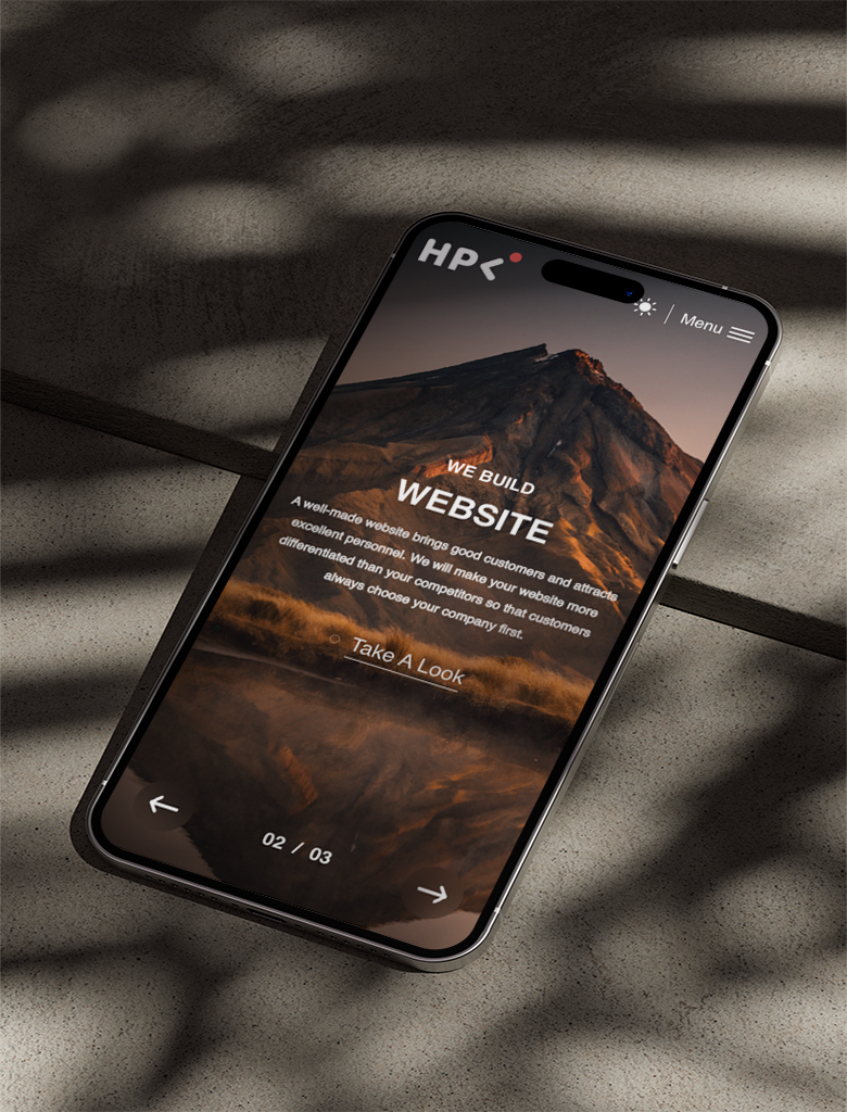 Smart phone screen showing HiPeak's website